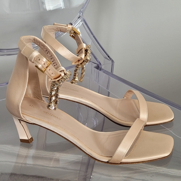 Stuart Weitzman square Nudist Sandals Blush Satin Crystal 45mm Sz 6 - Picture 6 of 6